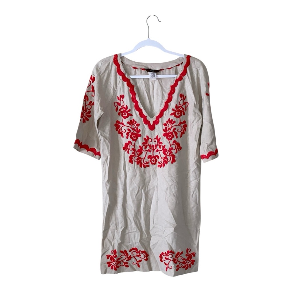 Single Red and White Embroidered Midi Dress